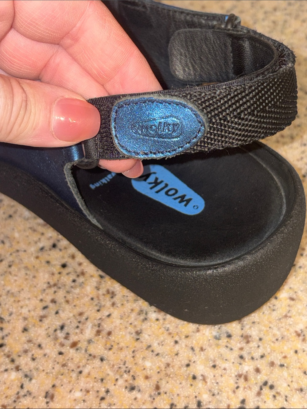 Wolky Jewel Women’s Metallic Navy Blue Open-Toe Sandals with Hook-and-Loop Strap - Picture 4 of 8